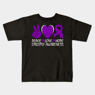 Epilepsy Awareness Peace Love Hope Kids T-Shirt